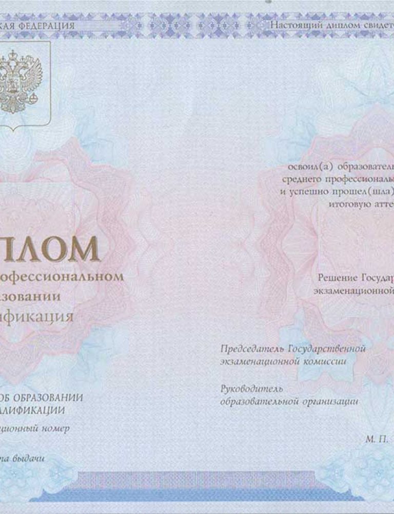 Диплом техникума, колледжа с 2014 года ГОЗНАК